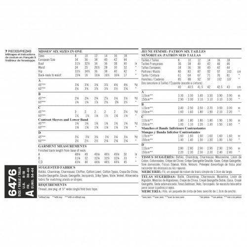 New Look Sewing Pattern 6476, Tops for Women, A (8-10-12-14-16-18) - Easy