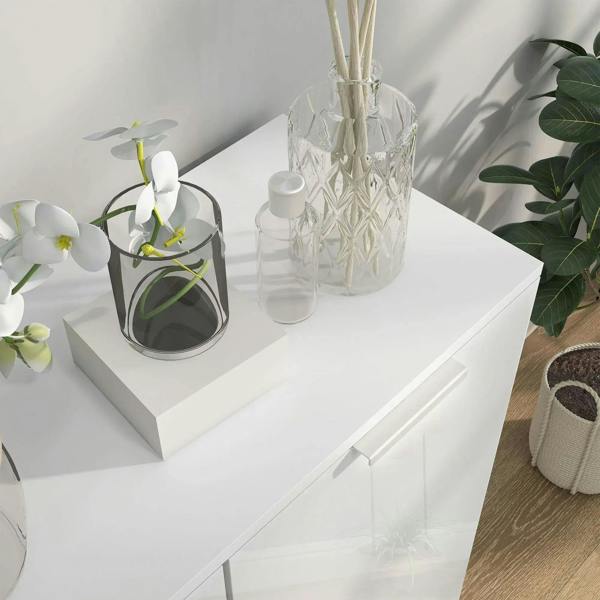 White shoe storage cupboard top and double doors with pull handles