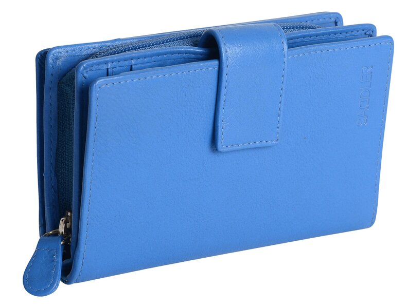 SADDLER GEORGIE Leather Double-Sided Purse - 13 Card Slots, Generous Space for Notes and Coins - RFID Protected - Electric Blue