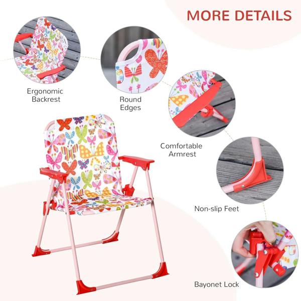 Butterfly-pattern kids chair with ergonomic backrest, armrests, and non-slip feet details