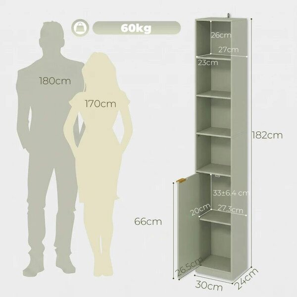 Bookcase Adjustable Shelf Bookshelf Anti-Tip Hardware 6-Tier Storage Cabinet Light Green