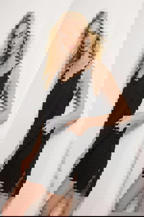 WOVCOR 2-Piece Lace-Trimmed Strappy Viscose Woven Pajama Set with Short