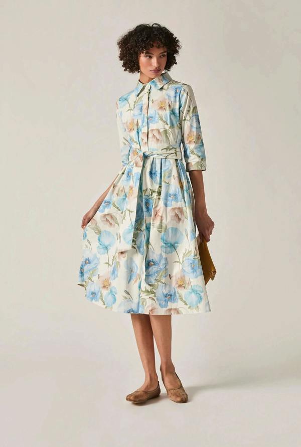 James Lakeland Blue Bloom Cotton Midi Dress