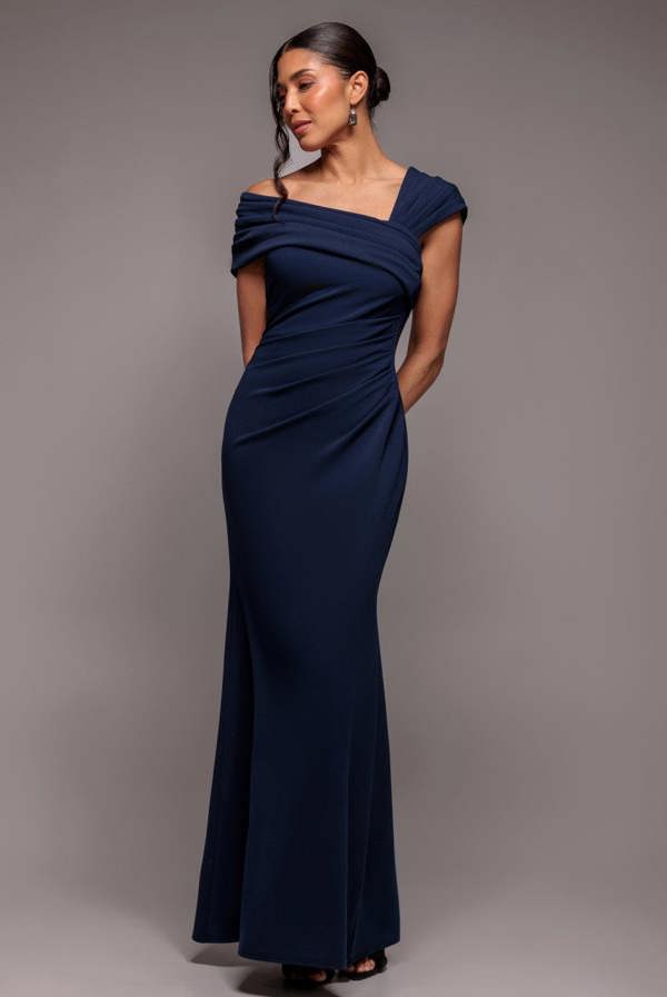 One Shoulder Evening Maxi Dress - Navy DR3231