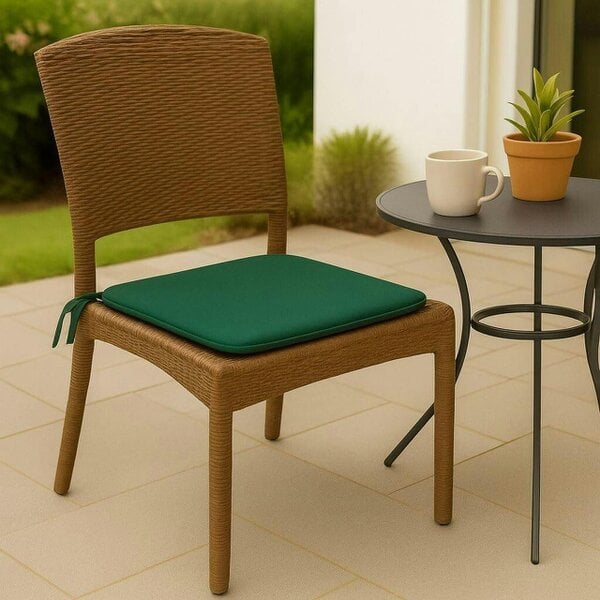 Night Zone Square Chair Seat Pads 38 x 38cm – 3cm Thick Foam Dining Chair Cushions with Ties - Green