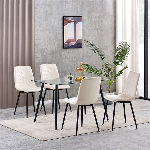 Set of 4 Velvet Fabric Dining chairs Lexi - Beige