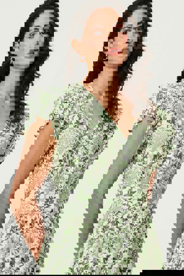 Green | Printed Frill Sleeve Knee Length Dress