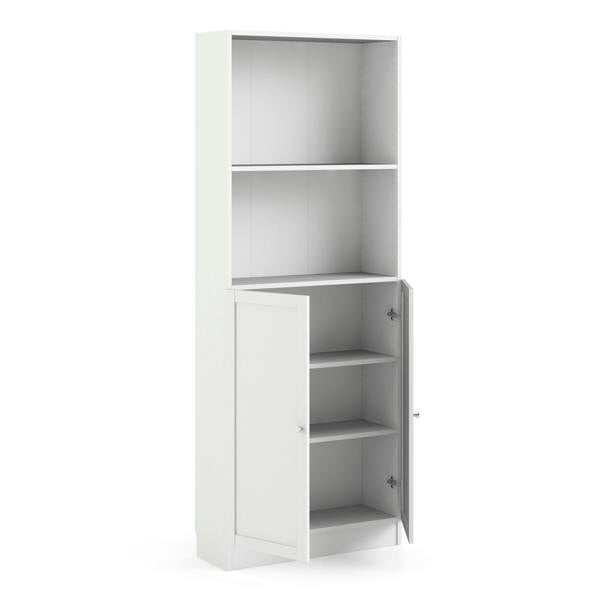 Furniture To Go Basic Tall Wide Combination Storage in White (4 Shelves) with 2 White Doors