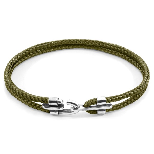 Anchor & Crew Khaki Green Canterbury Silver and Rope Bracelet