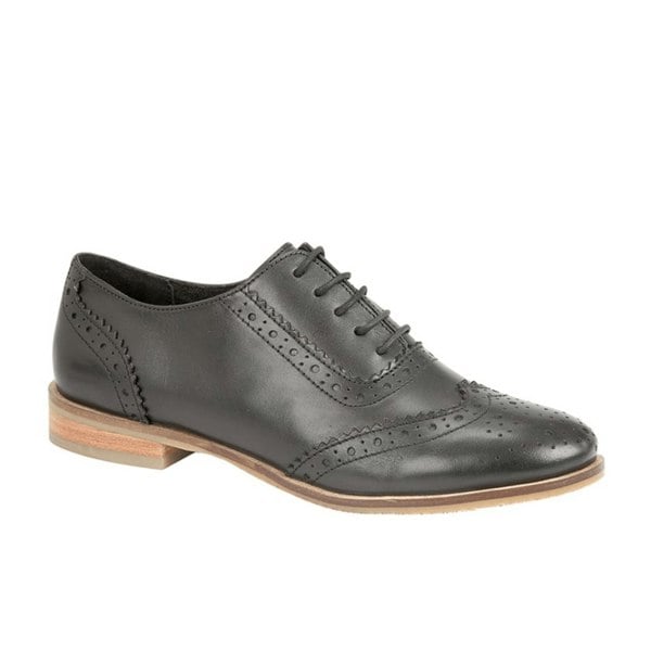 Black Womens Leather Brogue Oxford Tie Shoe - Daley Footwear