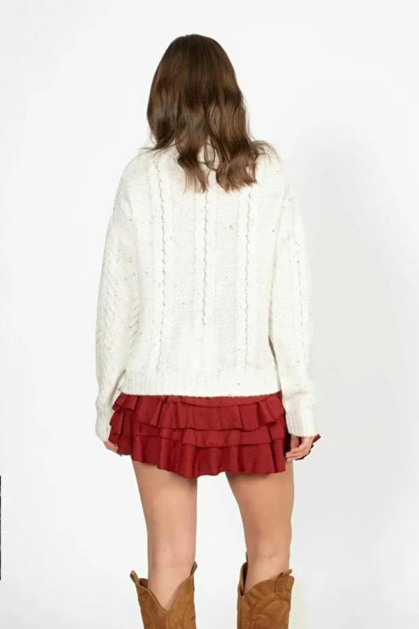 Hoxton Gal Braided High-Neck Sweater in Cream
