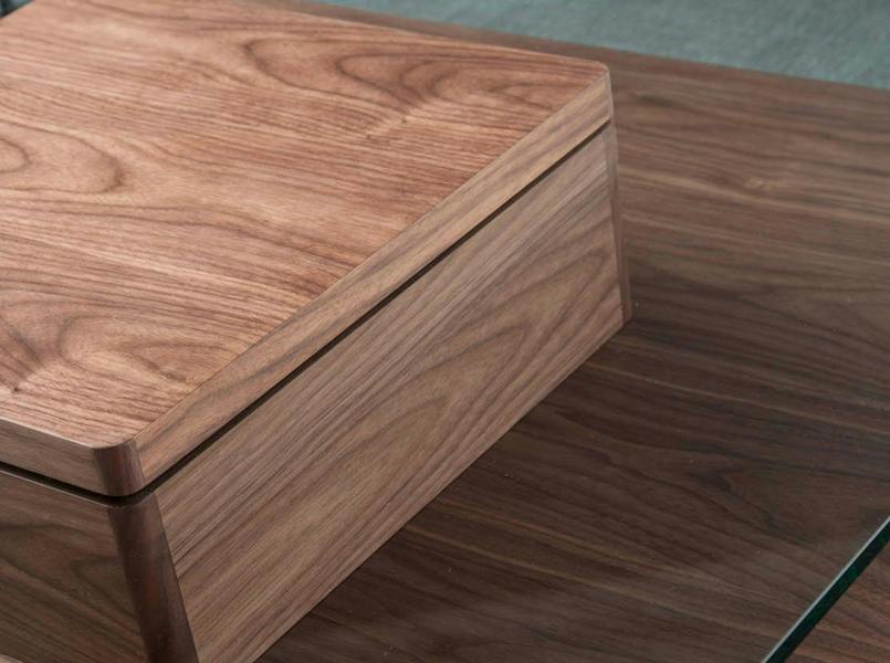 Angel Cerdá Square Tempered Glass and Walnut Coffee Table 2017