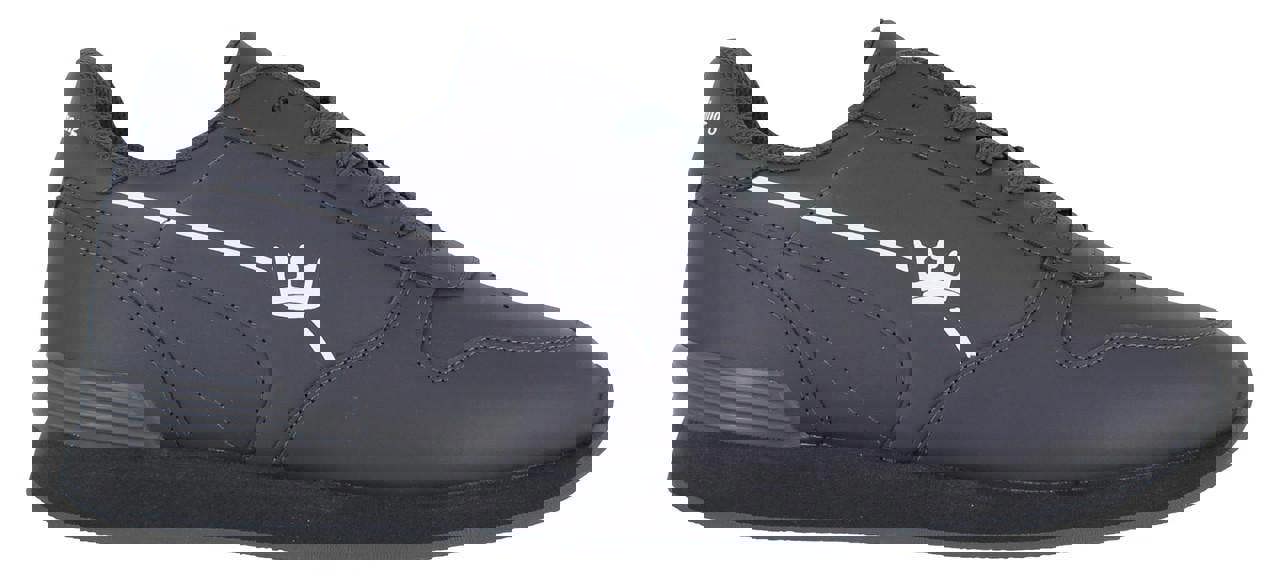 Crown King Mens/Womens Leather Lace Up/Touch Fasten Crown Green Bowls Sports Shoes Trainers, black shoes with white crown logo design.