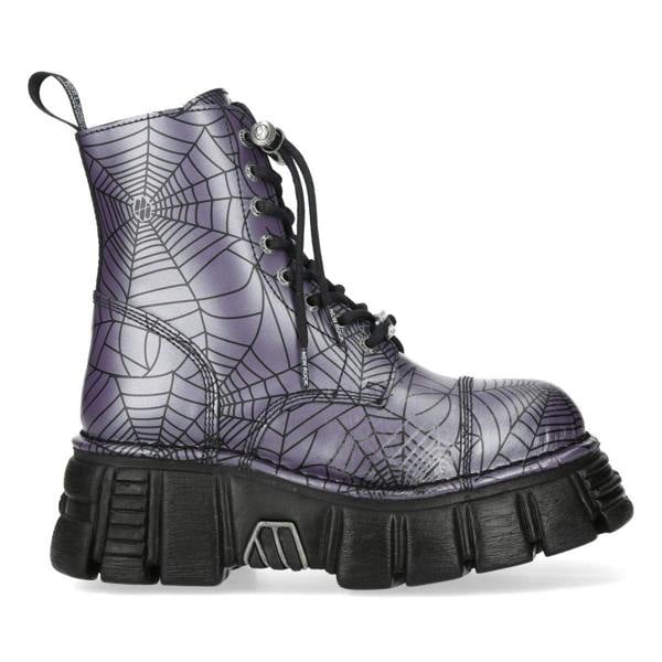 New Rock Purple Leather Gothic Military Biker Boots - MILI084N-S3 - 1