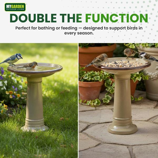 My Garden Outdoor Living Garden Bird Bath Ceramic Effect-Free-Standing Bird Bath for Garden & Outdoor-Weather Resistant Finish, Stable Pedestal Base