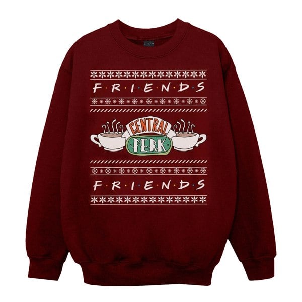 Friends Girls Fair Isle Central Perk Sweatshirt - Burgundy