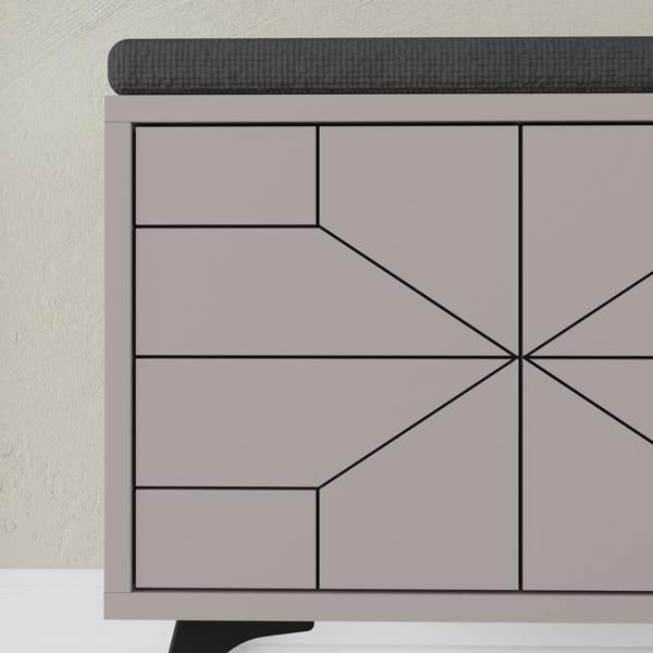 Decortie Modern Dune Shoe Storage Bench with Fabric Seat 4 Doors Cabinet 107(W)cm Metal Legs Organizer Hallway