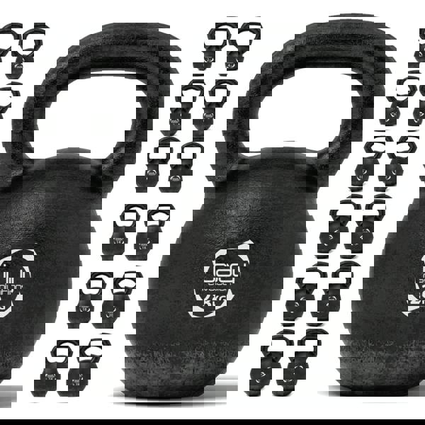 28 kg cast iron kettlebell with textured black finish, featuring a wide handle for secure grip, ideal for strength training