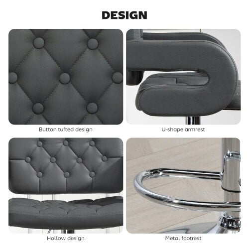 Wyld Haus Sacorte Grey Faux Leather Adjustable Swivel Bar Stool With Armrests
