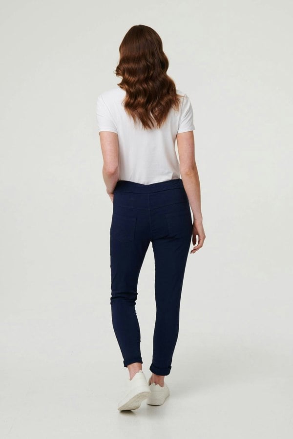 Navy | Diamante Detail Slim Cropped Trousers
