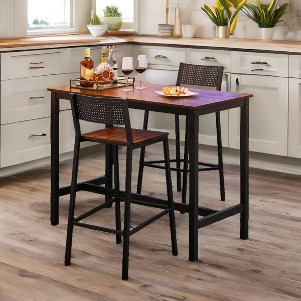 Rafaelo Mobilia Set of 2 Breakfast Bar Stools with Footrest and Backrest Brown