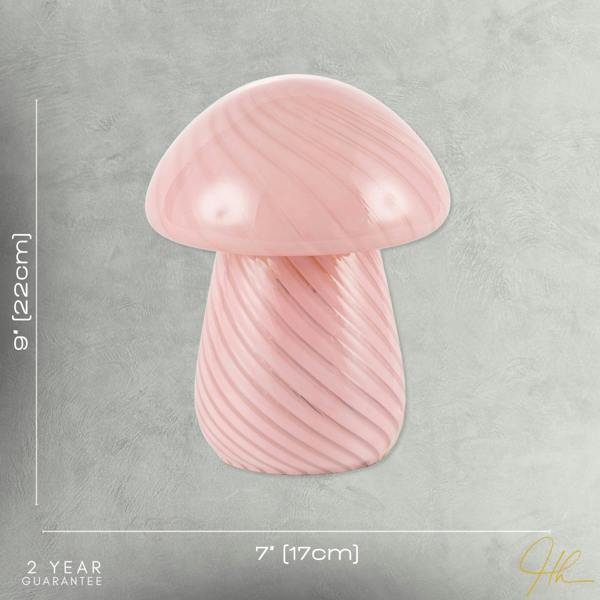 Contemporary Mushroom Glass Table Lamp with Pink Stripe Effect Pattern Image 7