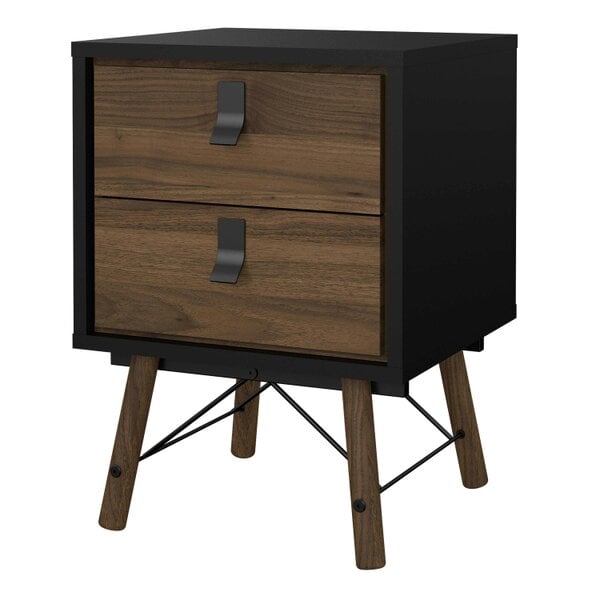 Wyld Haus Juno Black and Walnut Wood Bedside Table 2 Drawer