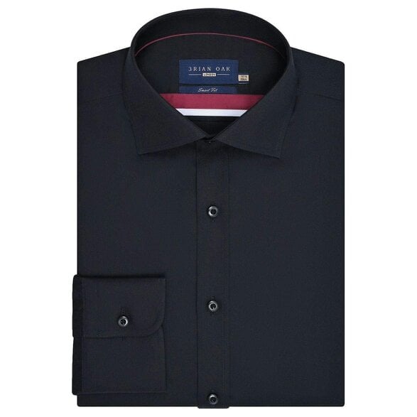 Men's Easy Iron Plain Black Dress Shirt