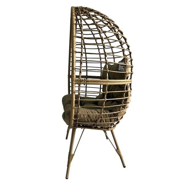 Furniture One Rattan Standing Egg Chair, Patio Weave Cocoon Seat with Removable Water-Resistant Cushions, Metal Waterproof Frame Stand