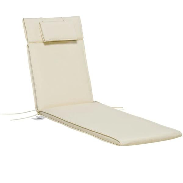 Cream white lounge chair cushion with matching head pillow, thick seat and back pad