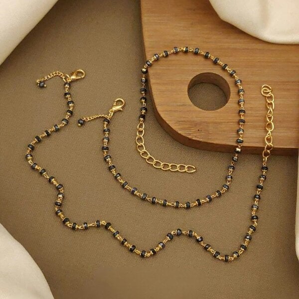 The Colourful Aura Black gold beaded slim foot anklet payal