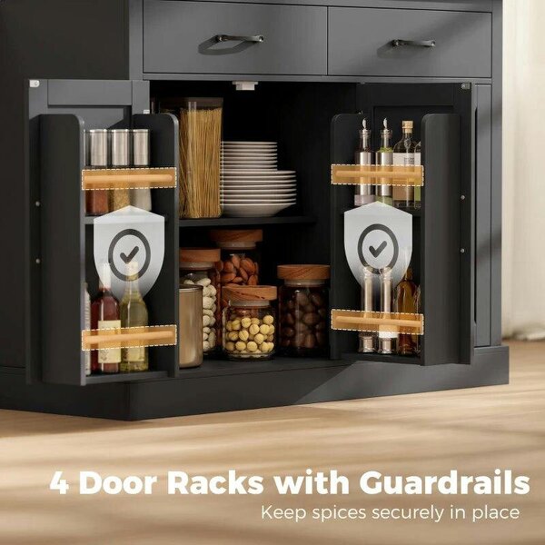 Tilt Out Trash Cabinet with Charging Station, Kitchen Island with Storage, 57 Liter Hidden Rubbish Bin Storage, Black