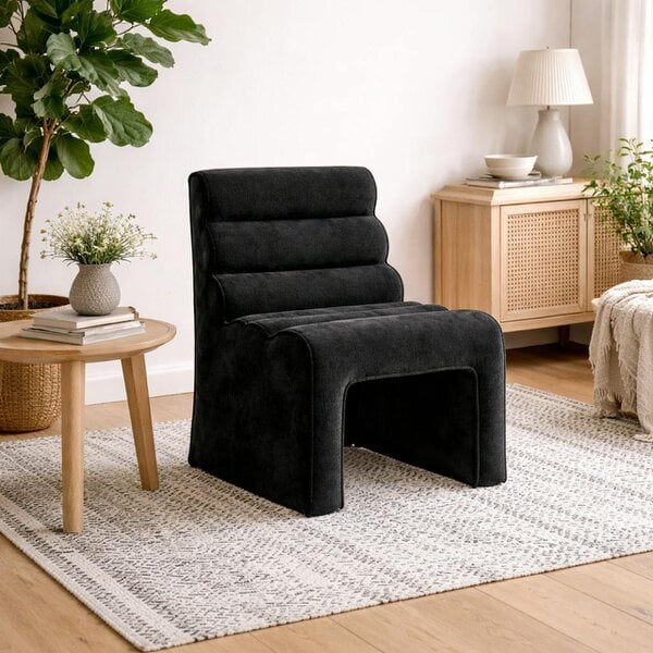 Wyld Haus Midleton Retro Upholstered Black Chenille Ribbed Accent Chair
