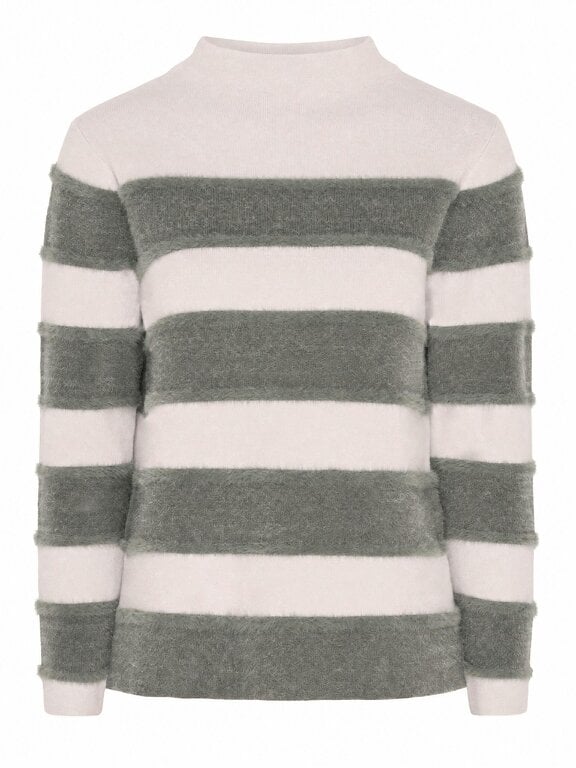 VIZ-A-VIZ Stripe And Feather Yarn Funnel Neck
