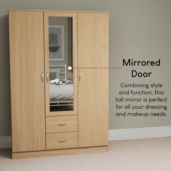 Vida Designs Riano 3 Door 2 Drawer Mirrored Wardrobe