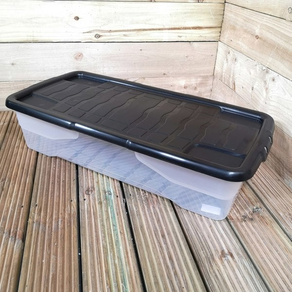 Samuel Alexander 6 x 42L Clear Under Bed Storage Box with Black Lid, Stackable and Nestable Design Storage Solution