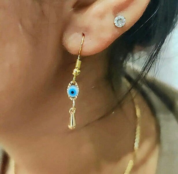 The Colourful Aura Handmade Turkish Evil Eye Protection Gold Plated Charm Dangle Drop Earrings