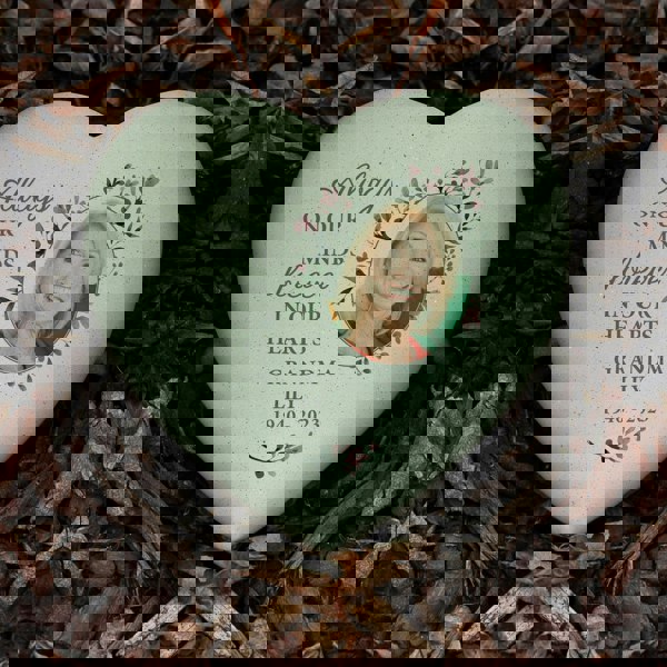 Personalised Memento Company Personalised Floral Photo Upload Memorial Resin Heart