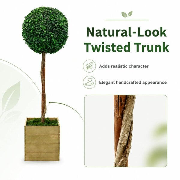 Gardenwize Artificial Bay Ball Topiary Tree in Wooden Planter