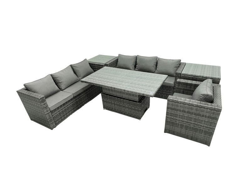 Fimous Rattan Dining Table Sofa Set with 2 Side Table Armchair Outdoor 7 Seat Garden Furniture Set Dark Grey Mixed