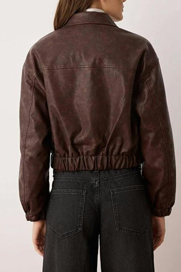 WOVCOR Oversize Fit Faux Leather Quilted Bomber Jacket