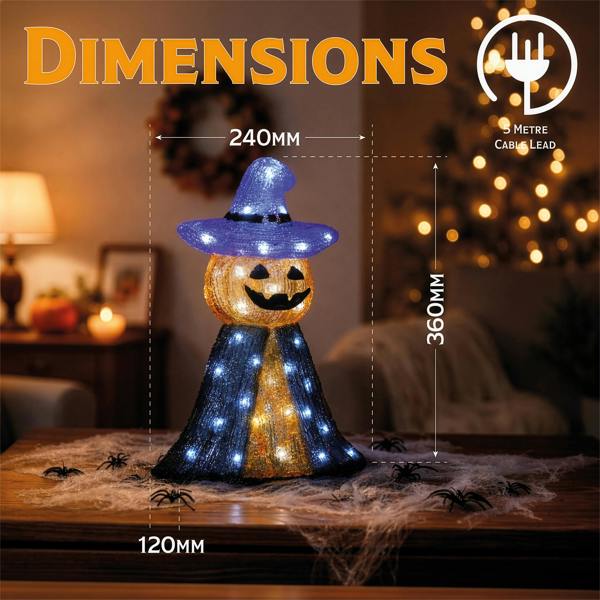 Fxlab 50L White LED Pumpkin & Ghost Halloween Outdoor Decoration with 5m Cable, Timer & IP20 Transformer, 24x12x36cm