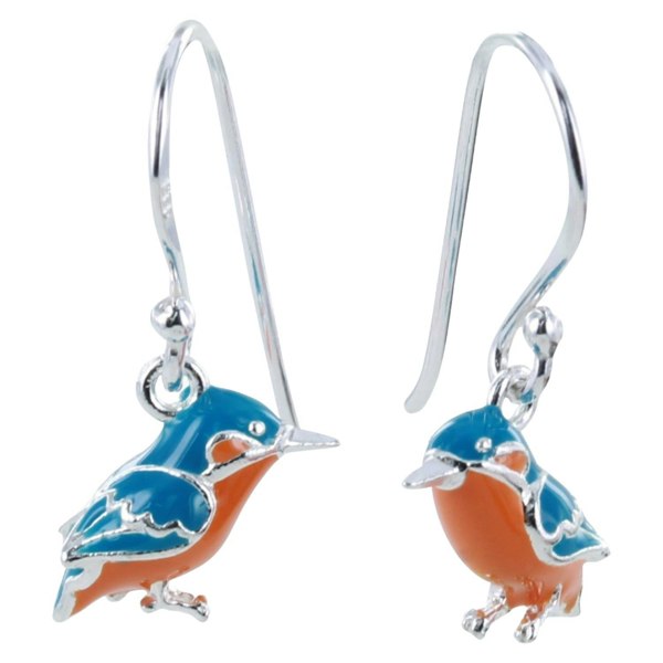 Sterling Silver Enamel Kingfisher Drop Earrings - Reeves & Reeves