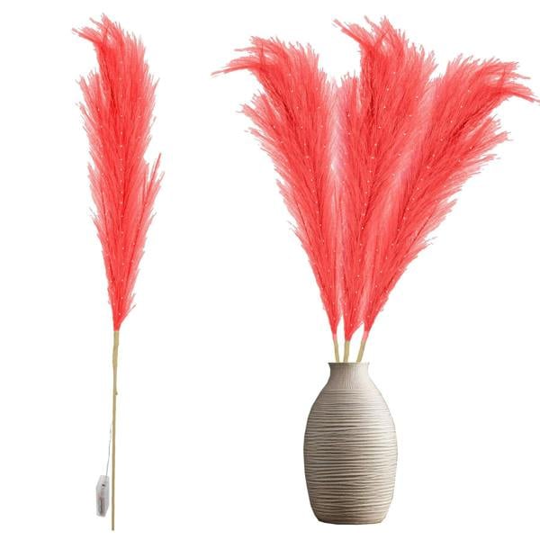 1cm Red Prelit Pampas Grass with Warm White LEDs, Battery-Operated Decorative Stem image 1