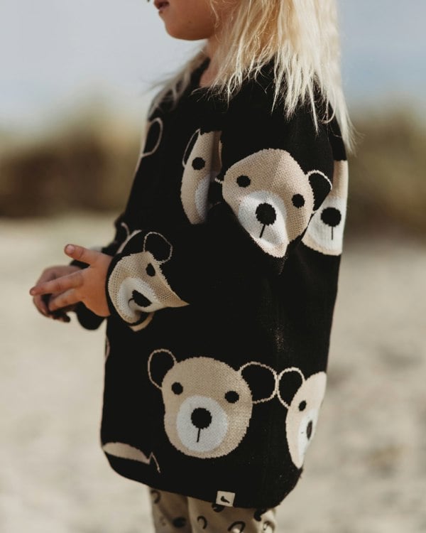Black knitted Teddybear Print Jumper - image 3