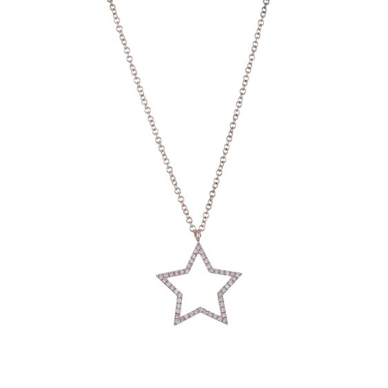 Reeves & Reeves 14k White Gold and Diamond Star Necklace - Rose Gold - Rose Gold