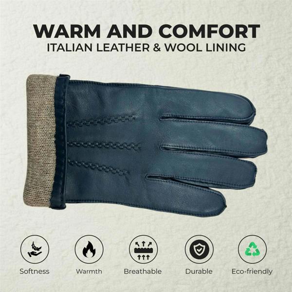 Infinity Leather Men’s Italian Leather Warm Wool Lining Winter Stich Design Gloves - M-LGV-205