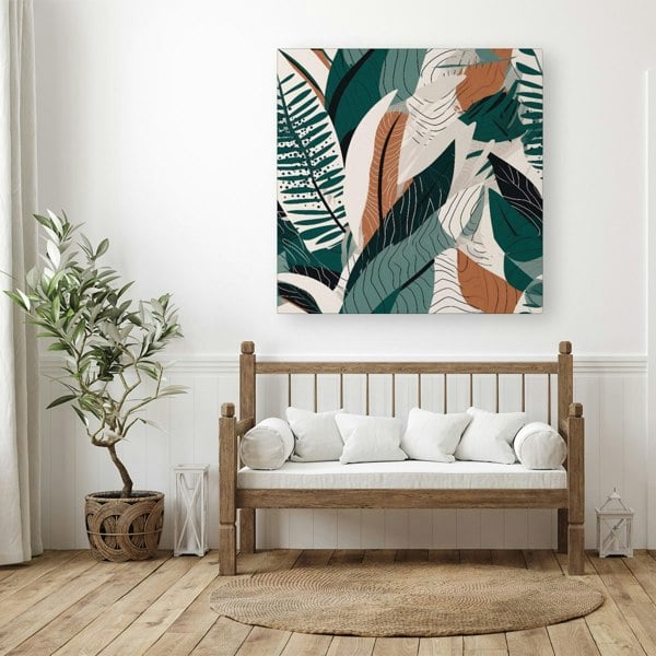 Warren Reed Autumn Tropical Leaves Green Brown Canvas