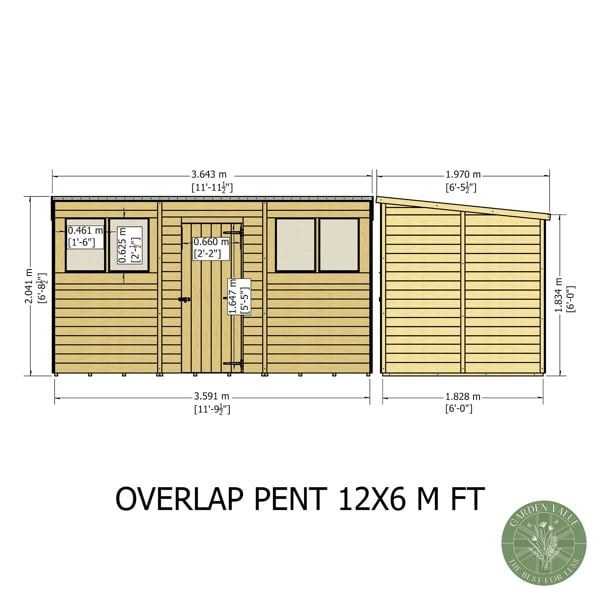 Shire Overlap 12x6 single door pent shed