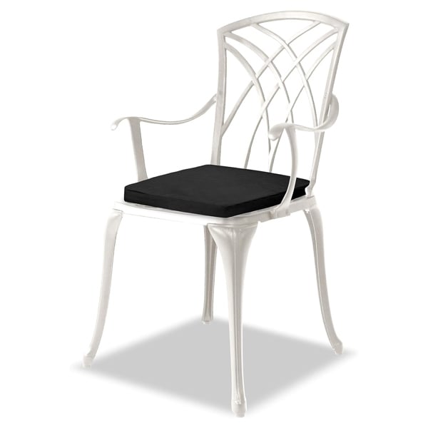 Centurion Supports OSHOWA Luxurious Garden and Patio Table and 2 Large Chairs with Armrests Cast Aluminium Bistro Set - White with Black Cushions